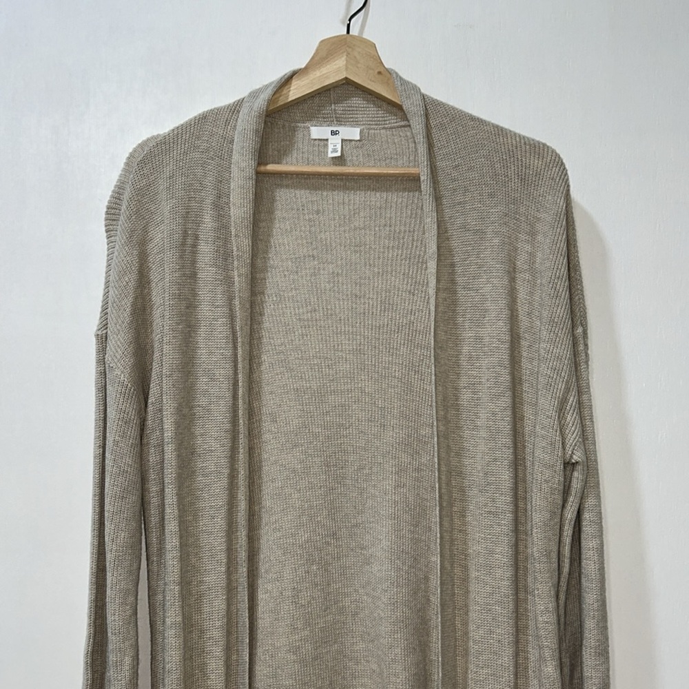 B.P WOMENS OPEN FRONT LONG LINE CARDIGAN BEIGE Sz MD - Picture 3 of 8